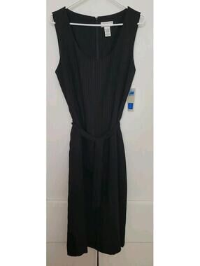 Covington Belted Dress Black Red Stripe Office Work Career Midi Women sz 14 NWT